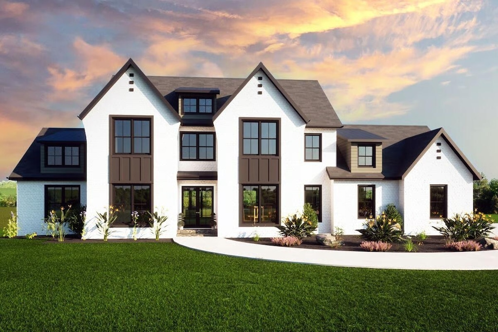 3609 Prospect Church Rd Lot # 2, Apison, TN 37302 - view of front of property with french doors, a yard, board and batten siding, and brick siding