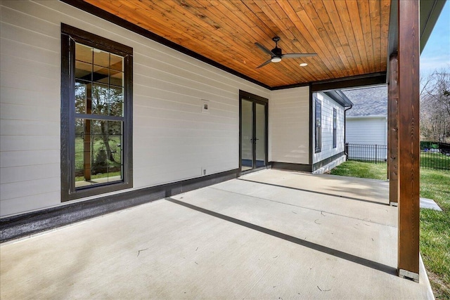 8656 Becket Way Lot # 5, Ooltewah, TN 37363 - view of patio / terrace featuring ceiling fan, fence, and french doors