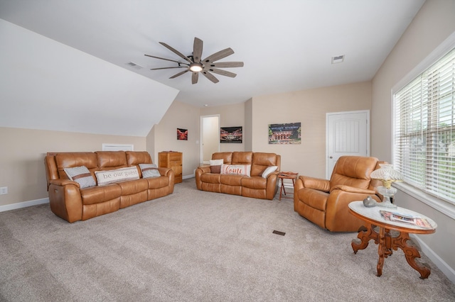 105 Bowwater Pl, Gallatin, TN 37066 - carpeted living room with a ceiling fan, lofted ceiling, and baseboards