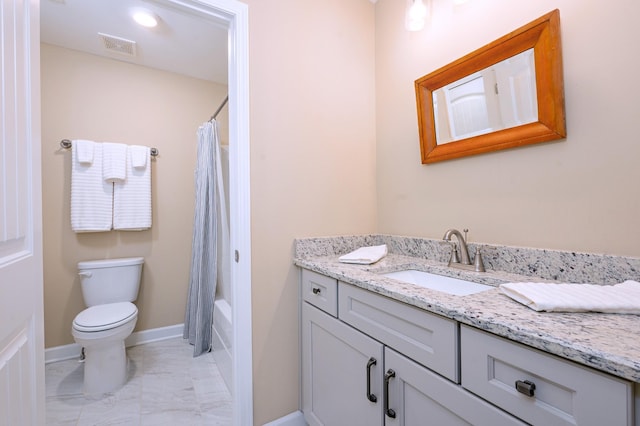 105 Bowwater Pl, Gallatin, TN 37066 - bathroom featuring marble look tiles, toilet, vanity, baseboards, and shower / tub combo