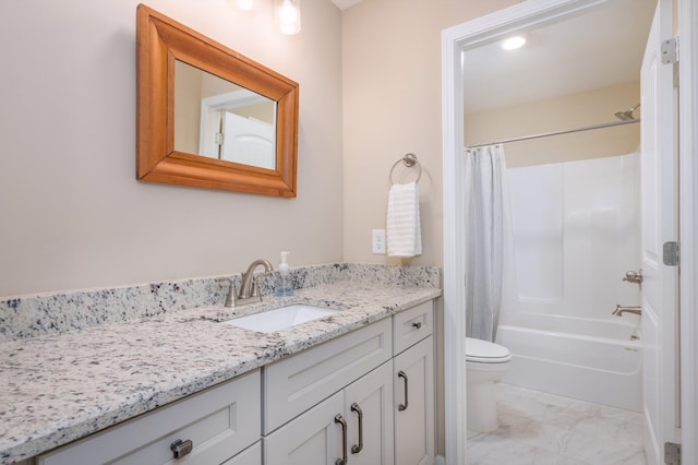 105 Bowwater Pl, Gallatin, TN 37066 - full bath featuring marble look tile flooring, vanity, toilet, and shower / tub combo