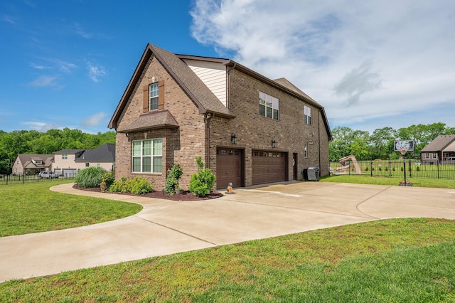 105 Bowwater Pl, Gallatin, TN 37066 - view of home's exterior featuring a garage, brick siding, concrete driveway, a shingled roof, and central AC unit