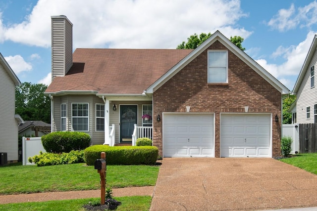 2312 Surrey Ln, Franklin, TN 37067 - view of front facade featuring driveway, a chimney, central AC unit, brick siding, and a shingled roof