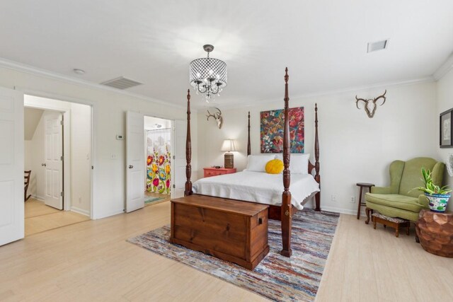3348 Berryside Dr, Murfreesboro, TN 37128 - bedroom with crown molding, light wood-type flooring, a chandelier, and baseboards