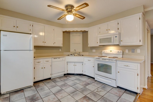 2172 Memorial Dr Unit C3, Clarksville, TN 37043 - kitchen with white appliances, a sink, white cabinets, light countertops, and ceiling fan