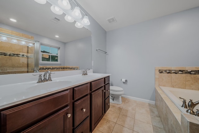 474 Parmley Dr, Nashville, TN 37207 - bathroom with a bath, tile patterned floors, toilet, a stall shower, and double vanity