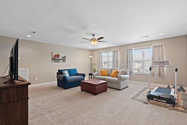 2139 Stonecenter Ln, Murfreesboro, TN 37128 - living area with carpet floors, a ceiling fan, baseboards, and recessed lighting