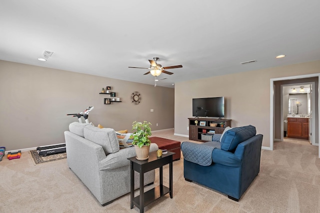 2139 Stonecenter Ln, Murfreesboro, TN 37128 - living area with light colored carpet, ceiling fan, baseboards, and recessed lighting