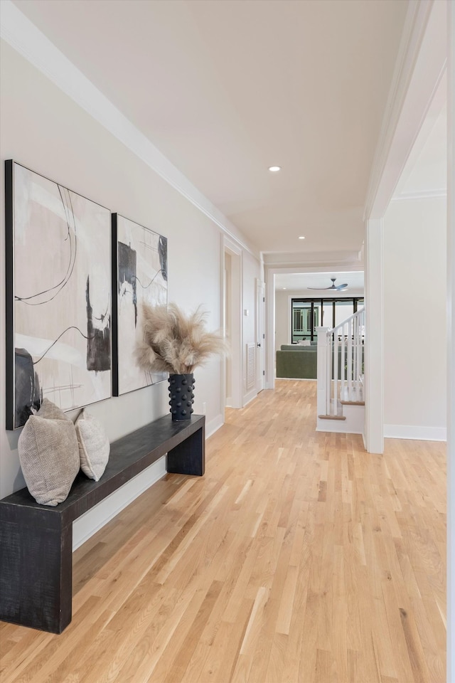 1908 Beechwood Ave, Nashville, TN 37212 - corridor with wood finished floors, crown molding, baseboards, and recessed lighting