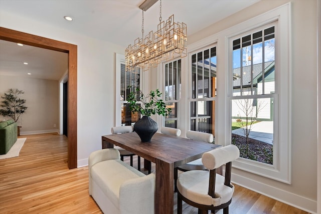 1908 Beechwood Ave, Nashville, TN 37212 - dining room featuring a chandelier, baseboards, light wood finished floors, and recessed lighting