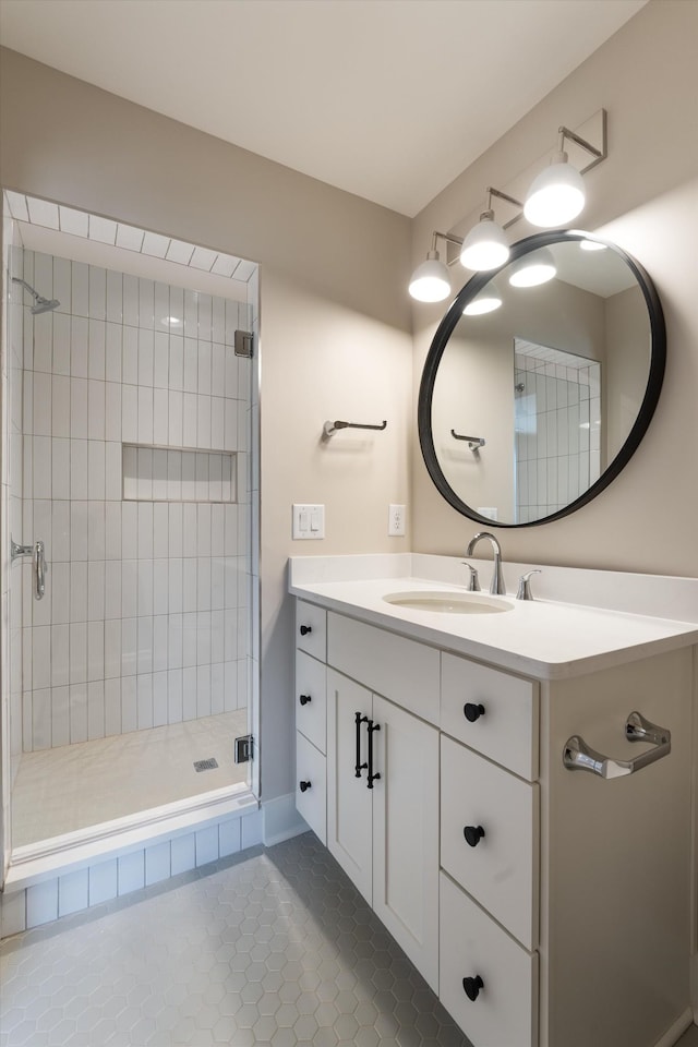 1908 Beechwood Ave, Nashville, TN 37212 - full bath with a stall shower, vanity, and tile patterned flooring