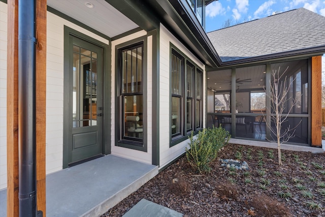 1908 Beechwood Ave, Nashville, TN 37212 - doorway to property with a shingled roof and a ceiling fan