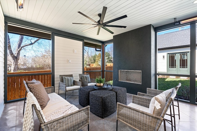 1908 Beechwood Ave, Nashville, TN 37212 - sunroom / solarium featuring french doors, ceiling fan, and healthy amount of natural light
