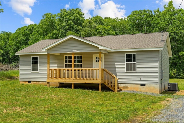 674 Eber Rd, Dalton, GA 30720 - view of front facade featuring crawl space, a porch, central AC unit, roof with shingles, and a front yard