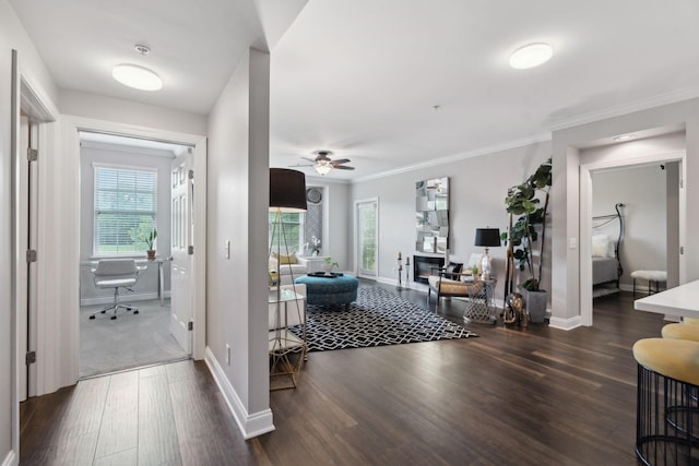 3201 Aspen Grove Dr Unit F4, Franklin, TN 37067 - entrance foyer with dark wood finished floors, a ceiling fan, baseboards, and ornamental molding