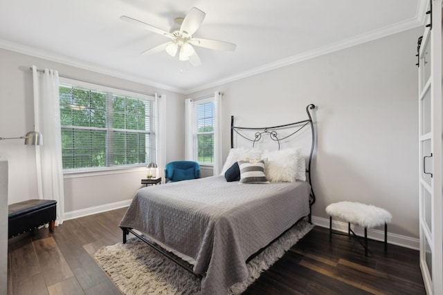 3201 Aspen Grove Dr Unit F4, Franklin, TN 37067 - bedroom with crown molding, dark wood-style floors, baseboards, and a ceiling fan