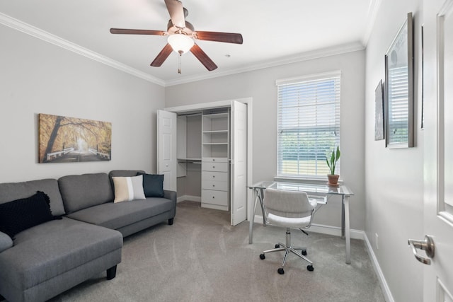 3201 Aspen Grove Dr Unit F4, Franklin, TN 37067 - office featuring baseboards, carpet flooring, crown molding, and ceiling fan