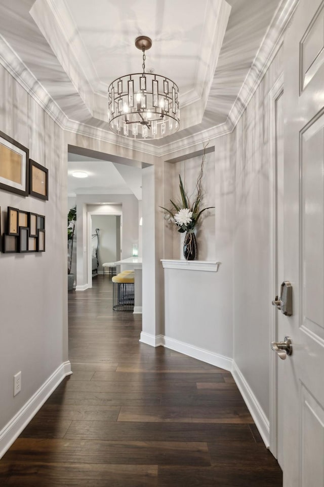 3201 Aspen Grove Dr Unit F4, Franklin, TN 37067 - corridor with a chandelier, crown molding, baseboards, and dark wood-style floors