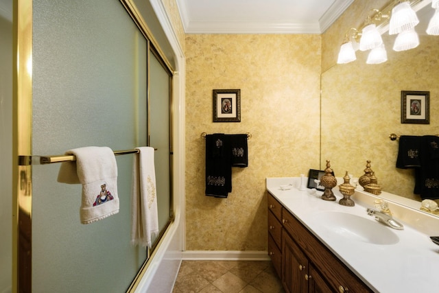 1001 Williams Way, Old Hickory, TN 37138 - bathroom with crown molding, vanity, baseboards, tile patterned flooring, and enclosed tub / shower combo