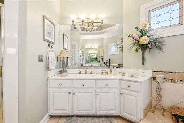 1001 Williams Way, Old Hickory, TN 37138 - full bathroom with a chandelier, crown molding, tile patterned floors, vanity, and baseboards