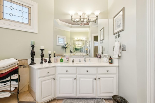 1001 Williams Way, Old Hickory, TN 37138 - bathroom with a chandelier, crown molding, vanity, and tile patterned floors