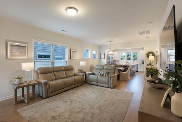 living room featuring light wood finished floors