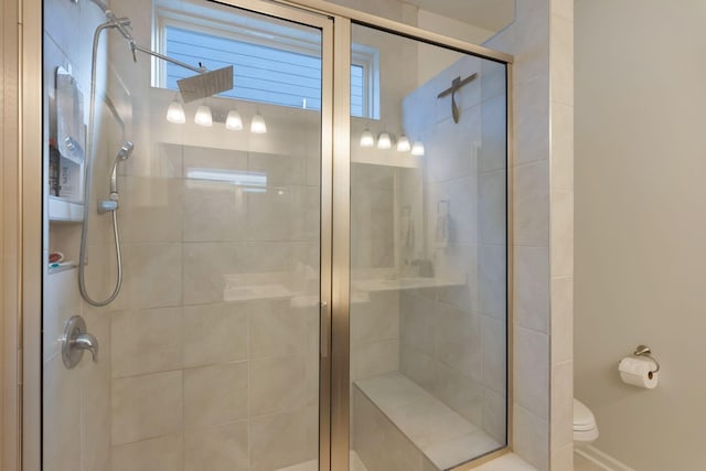 bathroom featuring a shower stall and toilet