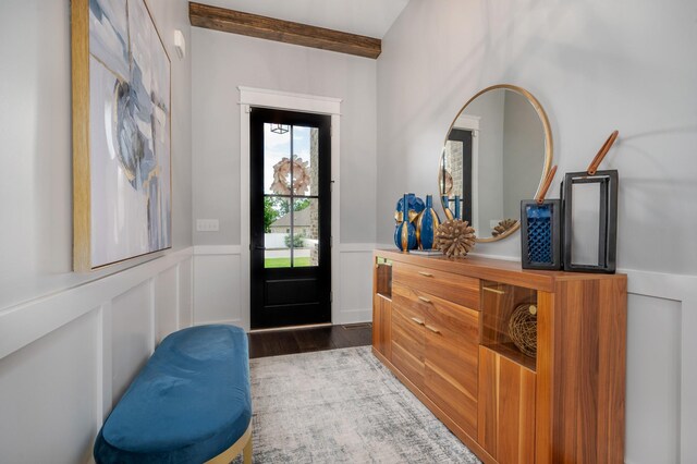 144 Autumn Crk, Lebanon, TN 37087 - foyer entrance featuring wood finished floors, a wainscoted wall, beam ceiling, and a decorative wall