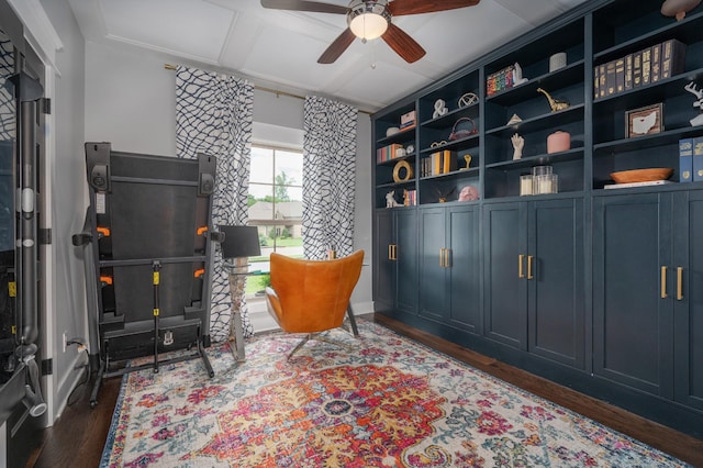 144 Autumn Crk, Lebanon, TN 37087 - home office with dark wood-style flooring, a ceiling fan, and coffered ceiling