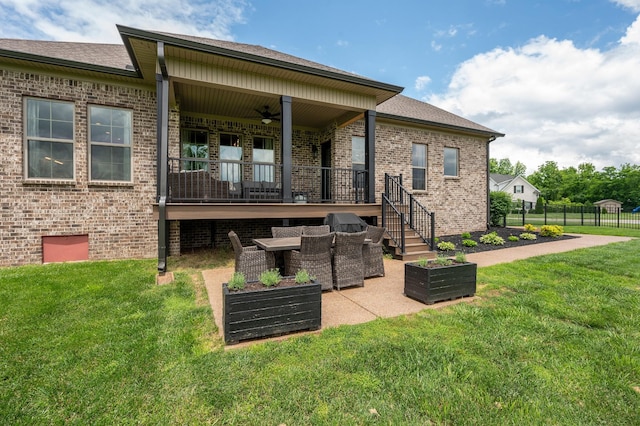 144 Autumn Crk, Lebanon, TN 37087 - back of house with brick siding, ceiling fan, a patio, and roof with shingles
