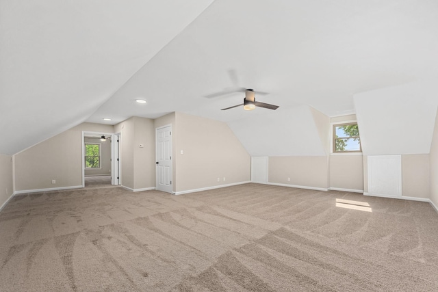 1643 Windy Meadow Dr, Christiana, TN 37037 - additional living space featuring a ceiling fan, carpet flooring, baseboards, lofted ceiling, and recessed lighting