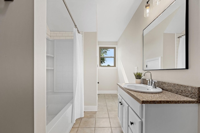 1643 Windy Meadow Dr, Christiana, TN 37037 - full bath with tile patterned flooring, vanity, baseboards, and shower / bath combo with shower curtain