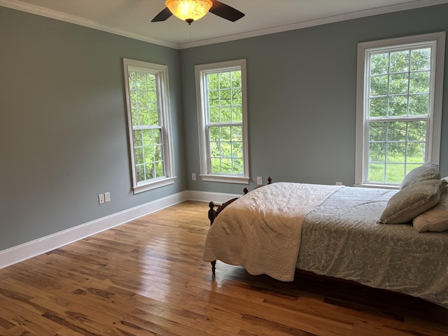 204 Revilo Rd, Leoma, TN 38468 - bedroom with hardwood / wood-style floors, baseboards, multiple windows, crown molding, and ceiling fan