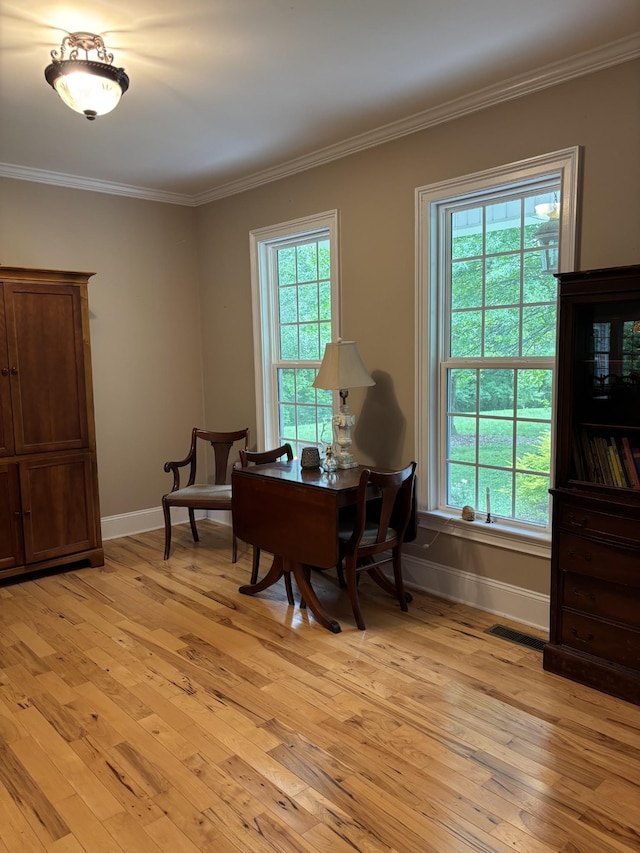 204 Revilo Rd, Leoma, TN 38468 - living area with crown molding, light wood-type flooring, baseboards, and plenty of natural light
