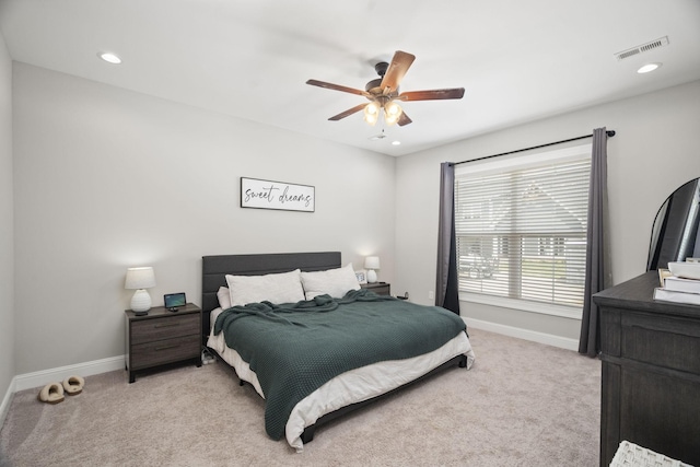 1112 Malinda Ln, Greenbrier, TN 37073 - bedroom featuring baseboards, light colored carpet, ceiling fan, and recessed lighting