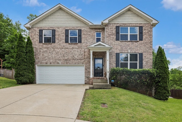 view of front of house featuring an attached garage, driveway, and brick siding