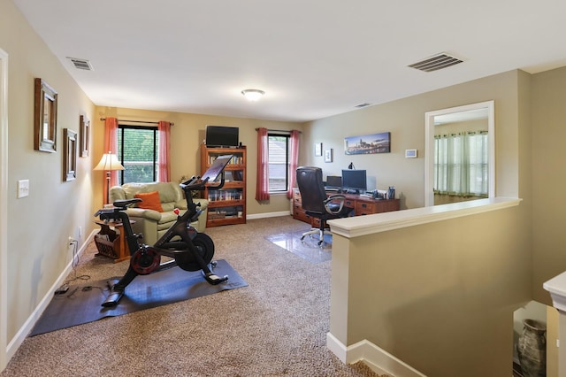 office space with carpet flooring and baseboards