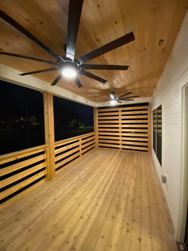bonus room featuring wood ceiling, ceiling fan, and hardwood / wood-style floors