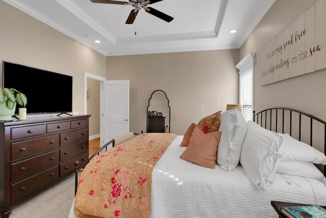 69 Meadows Rd, Hillsboro, TN 37342 - bedroom with a tray ceiling, crown molding, recessed lighting, and a ceiling fan