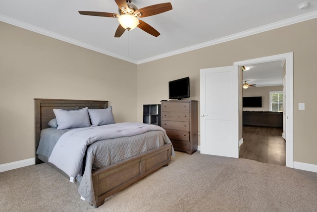 69 Meadows Rd, Hillsboro, TN 37342 - bedroom featuring ornamental molding, light colored carpet, and ceiling fan