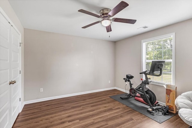 147 Ray Jent Rd, Bethpage, TN 37022 - exercise area with wood finished floors, a ceiling fan, and baseboards