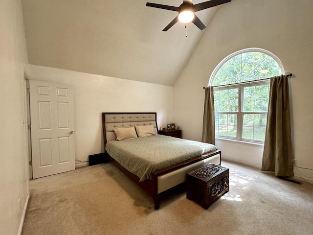 130 Jordan Ln, Hohenwald, TN 38462 - bedroom with light carpet, vaulted ceiling, and ceiling fan