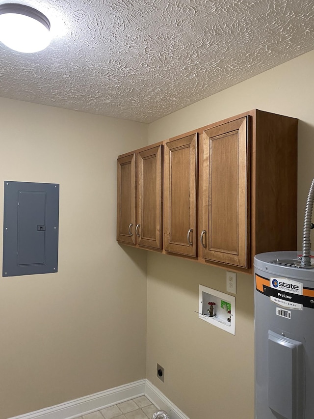 135 Excell Rd Unit 101, Clarksville, TN 37043 - laundry room with electric panel, cabinet space, water heater, hookup for a washing machine, and a textured ceiling