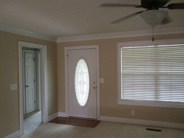 135 Excell Rd Unit 101, Clarksville, TN 37043 - entryway with crown molding, carpet flooring, baseboards, a ceiling fan, and healthy amount of natural light