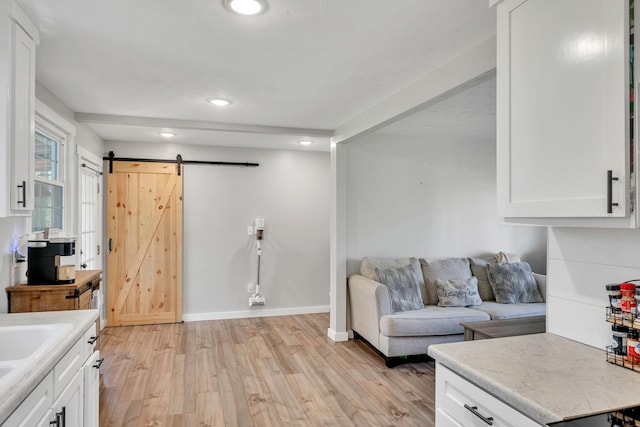 10 Patrick Rd, Fayetteville, TN 37334 - living area with a barn door, light wood finished floors, recessed lighting, and baseboards