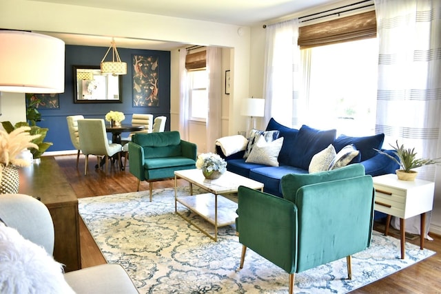 living area with wood finished floors