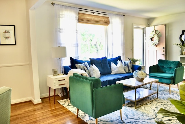 living room with wood finished floors and baseboards