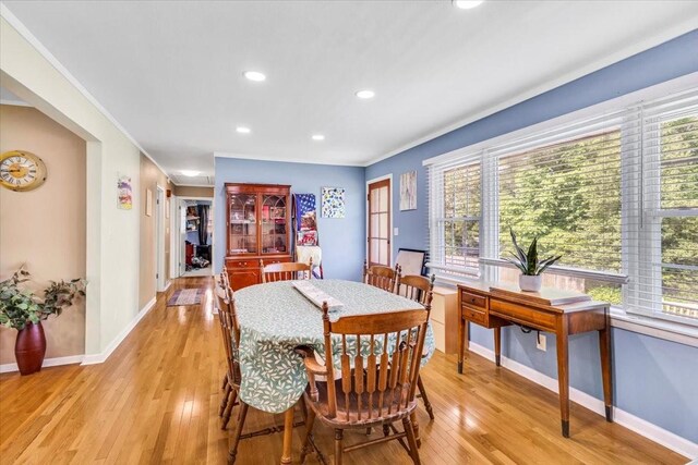 505 Kindel Dr, Decherd, TN 37324 - dining space with light wood-style flooring, healthy amount of natural light, baseboards, recessed lighting, and ornamental molding