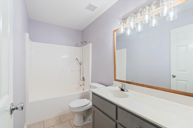 full bathroom featuring toilet, tile patterned floors, vanity, and shower / washtub combination