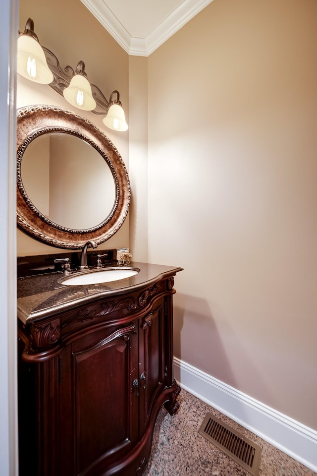 291 Bowling Branch Rd, Cottontown, TN 37048 - bathroom featuring baseboards, crown molding, and vanity
